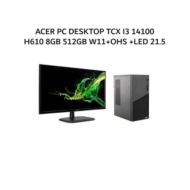 ACER PC DESKTOP TCX I3 14100 H610 8GB 512GB W11+OHS +LED 21.5