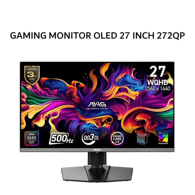MSI OLED GAMING MONITOR 27 INCH MAG 272QP / MAG272QP QD-OLED X50 2K 1440P 0.03MS 500HZ DELTA E2 HDR TRUEBLACK 500 ERGONOMIC 3Y