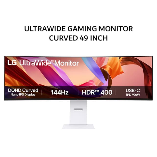 LG ULTRAWIDE GAMING MONITOR CURVED 49 INCH 49U950A-W NANO IPS 3800R DUAL QHD 2K 1440P 5MS 144HZ HDR400 USB-C SPEAKER WHITE 3Y