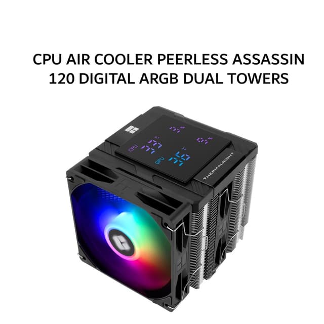 THERMALRIGHT CPU AIR COOLER PEERLESS ASSASSIN 120 DIGITAL ARGB DUAL TOWERS (2X 120MM ARGB FAN + 6X HEATPIPES + DIGITAL DISPLAY) BLACK 1Y