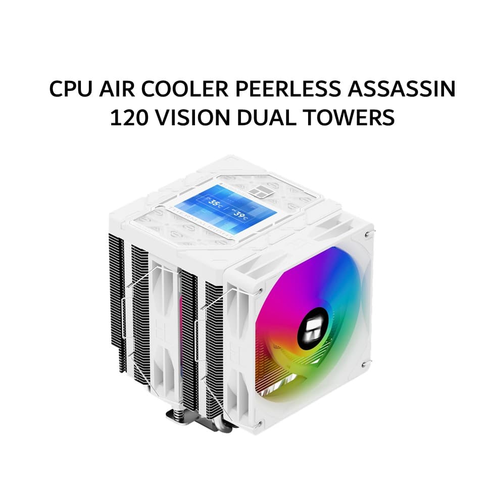 THERMALRIGHT CPU AIR COOLER PEERLESS ASSASSIN 120 VISION DUAL TOWERS (2X 120MM ARGB FAN + 6X HEATPIPES + LCD 2.8 INCH DISPLAY) WHITE 3Y