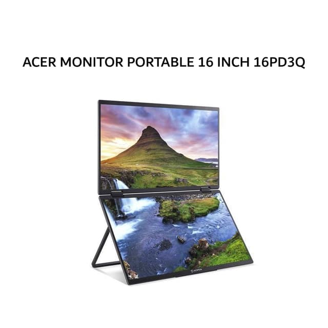 ACER MONITOR PORTABLE 16 INCH 16PD3Q IPS FHD 1080P 8MS 60HZ USB C TOUCHSCREEN FOLDABLE VGA HDMI BULT IN SPEAKER ERGONOMICS 3Y SERVICE + 1Y AADP