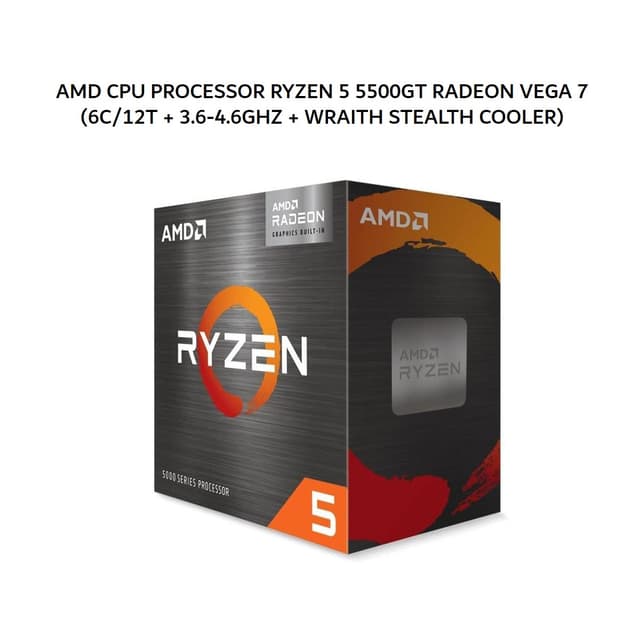 AMD CPU PROCESSOR RYZEN 5 5500GT RADEON VEGA 7 (6C/12T + 3.6-4.6GHZ + WRAITH STEALTH COOLER) 16MB CACHE TDP 65W AM4 3Y