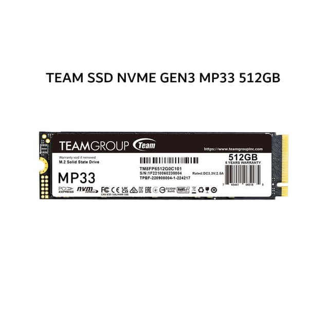 TEAM SSD NVME GEN3 MP33 512GB PCIE 3.0 M.2 2280 5Y - UP TO 1800 MB/S