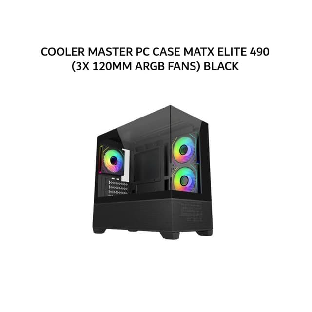 COOLER MASTER PC CASE MATX ELITE 490 (3X 120MM ARGB FANS) BLACK 2Y