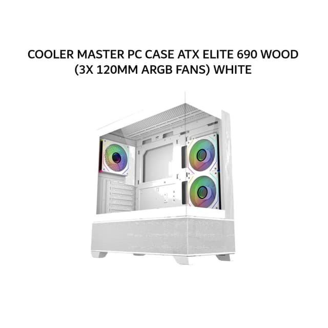 COOLER MASTER PC CASE ATX ELITE 690 WOOD (3X 120MM ARGB FANS) WHITE 2Y