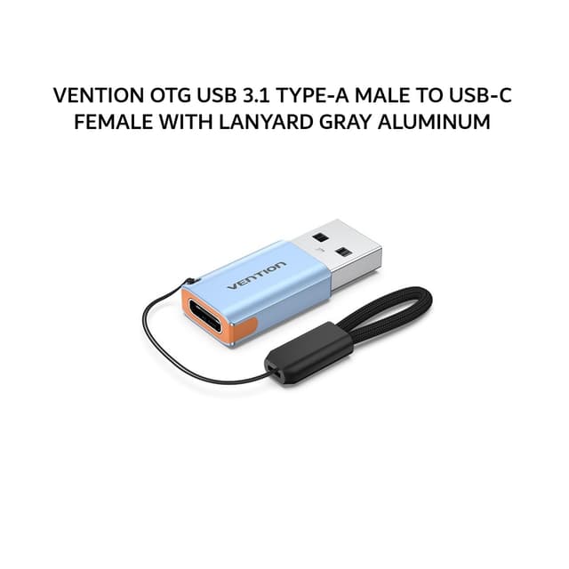 VENTION OTG USB 3.1 TYPE-A MALE TO USB-C FEMALE WITH LANYARD GRAY ALUMINUM