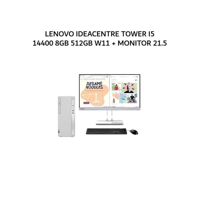 LENOVO IDEACENTRE TOWER I5 14400 8GB 512GB W11 GRY 1Y -6TID + MONITOR 21.5