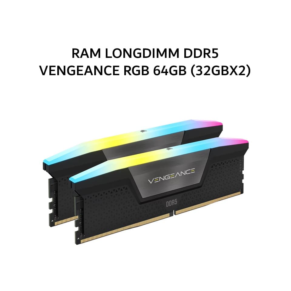 CORSAIR RAM LONGDIMM DDR5 VENGEANCE RGB 64GB (32GBX2) 6000MHZ CL30 BLACK - CMH64GX5M2B-6000C30