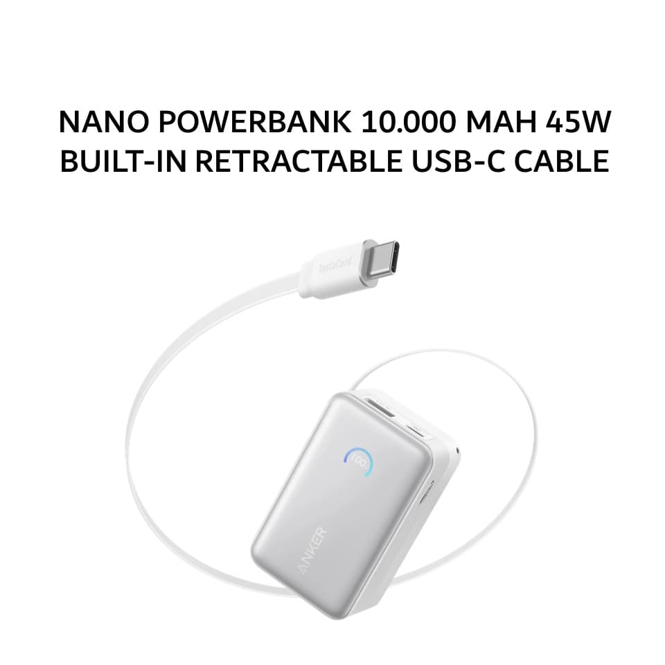 ANKER NANO POWERBANK 10.000 MAH 45W BUILT-IN RETRACTABLE USB-C CABLE A1638 - WHITE