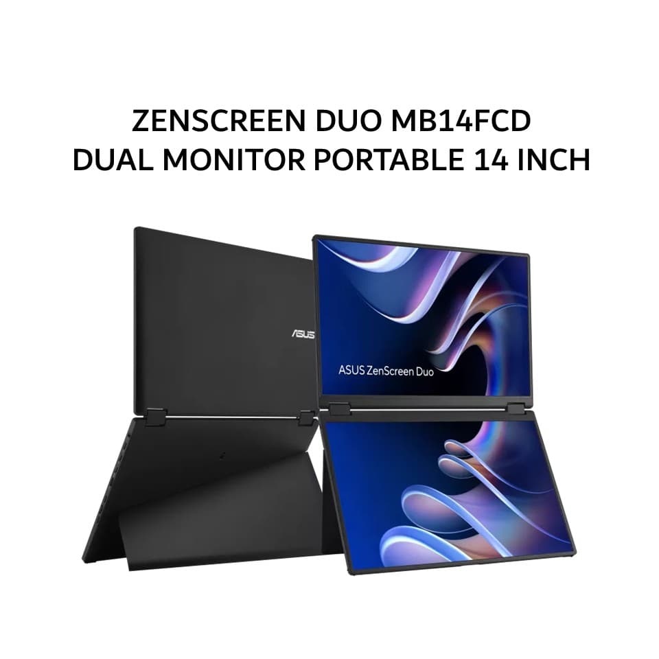 ASUS DUAL MONITOR PORTABLE 14 INCH ZENSCREEN DUO MB14FCD IPS FHD 1200P WUXGA 5MS 60HZ HDR10 MINI HDMI+USB C FOLDABLE VGA HDMI 3Y SERVICE + 1Y AADP