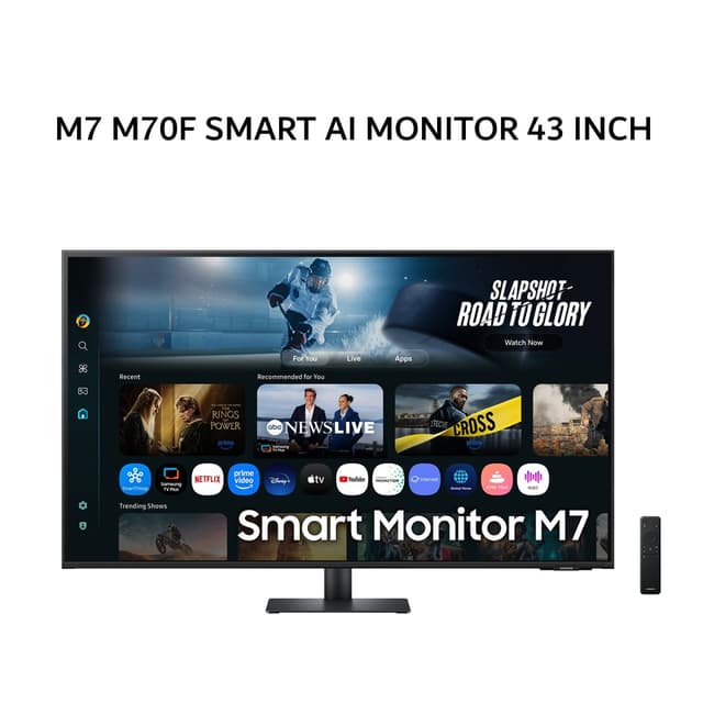 SAMSUNG SMART AI MONITOR 43 INCH M7 M70F VA UHD 4K 2160P 4MS 60HZ HDR10 HDMI USB-C BLUETOOTH BUILT-IN SPEAKER TIZEN OS TILT 3Y