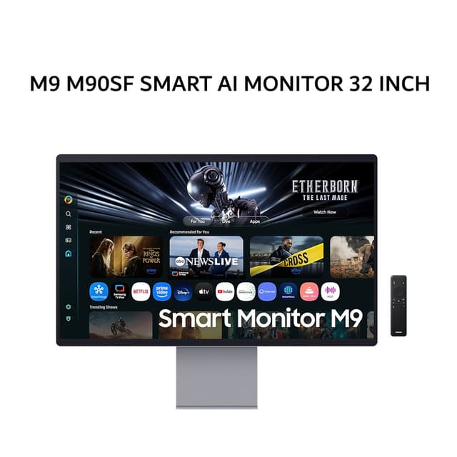 SAMSUNG SMART AI MONITOR 32 INCH M9 M90SF QD-OLED UHD 4K 2160P 0.03MS 165HZ HDR10+ HDMI+DP USB-C BT BUILT-IN CAMERA SPEAKER TIZEN OS - LS32FM902SEXXD