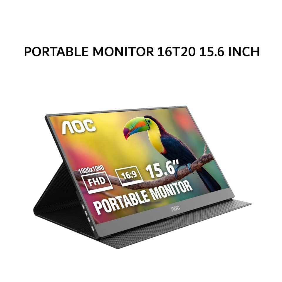 AOC PORTABLE MONITOR 15.6 INCH 16T20 IPS FHD 1080P 4MS 60HZ MINI HDMI USB-C FOLDABLE COVER BLACK 2Y
