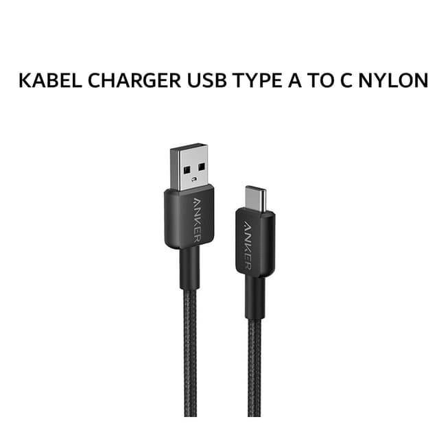 ANKER 322 KABEL CHARGER 60W 3A USB TYPE C TO C NYLON CABLE 3FT - BLACK - A81F5